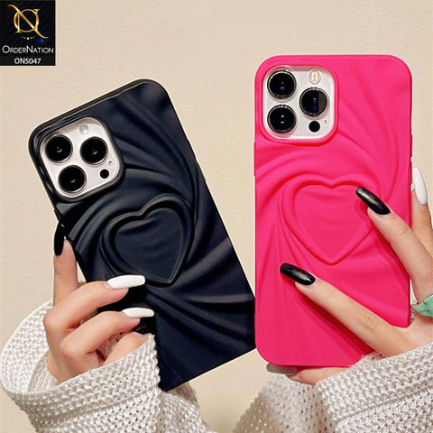 iPhone 15 Plus Cover - Pink - 3D Heart Wrinkle Fold Design Soft Silicon Case