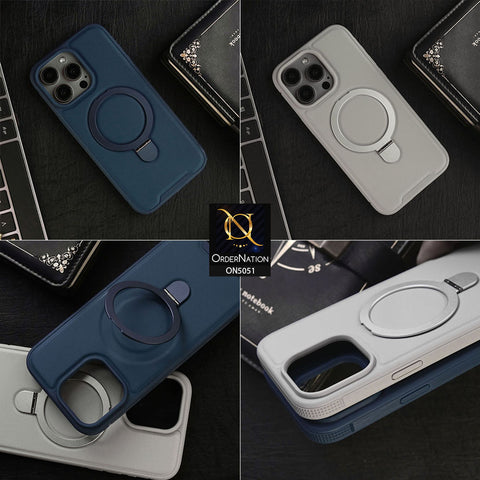 iPhone 15 Pro Max Cover - Blue - Henks Hazel Series - Leather Soft TPU Borders Case With Kickstand Holder