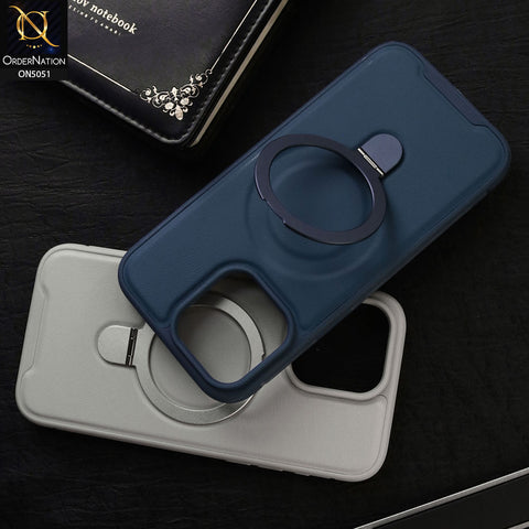 iPhone 15 Pro Max Cover - Blue - Henks Hazel Series - Leather Soft TPU Borders Case With Kickstand Holder