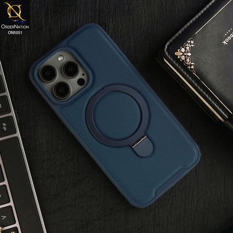 iPhone 15 Pro Max Cover - Blue - Henks Hazel Series - Leather Soft TPU Borders Case With Kickstand Holder
