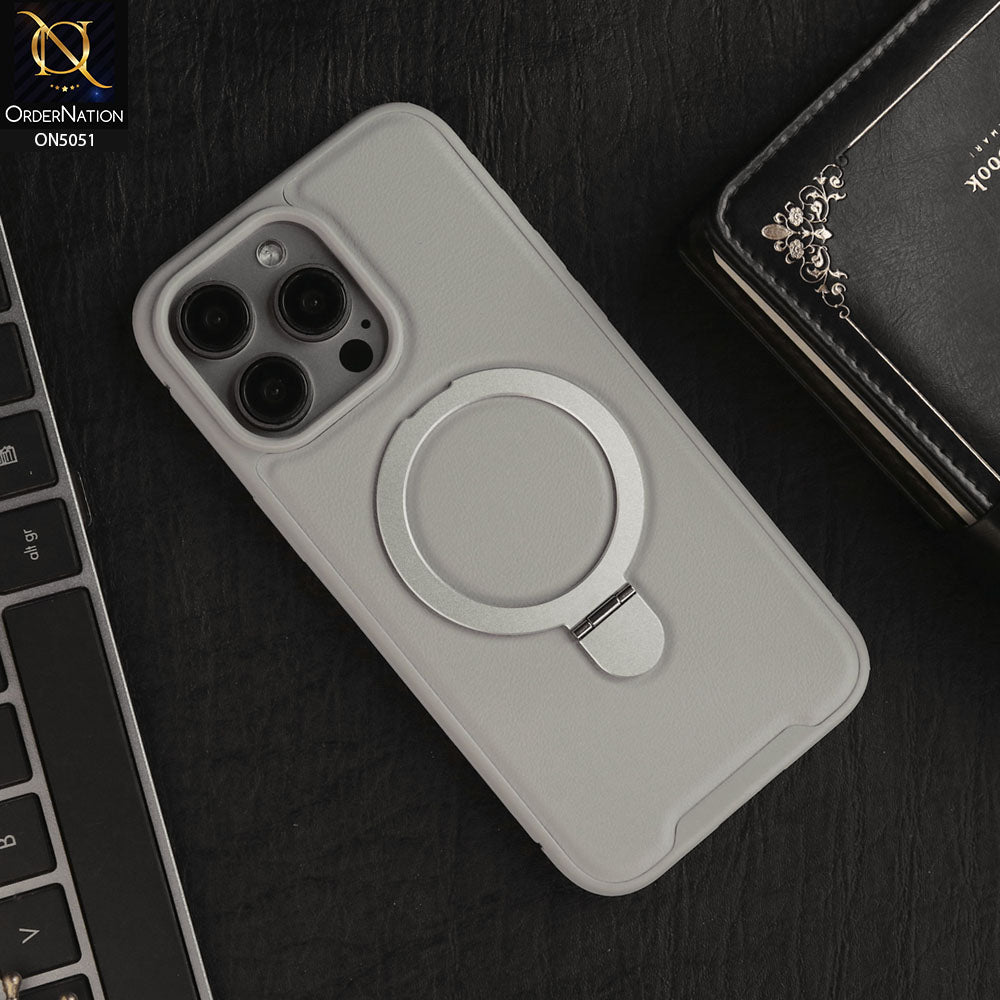 iPhone 15 Pro Max Cover - Gray - Henks Hazel Series - Leather Soft TPU Borders Case With Kickstand Holder