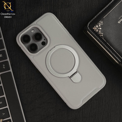 iPhone 15 Pro Max Cover - Gray - Henks Hazel Series - Leather Soft TPU Borders Case With Kickstand Holder