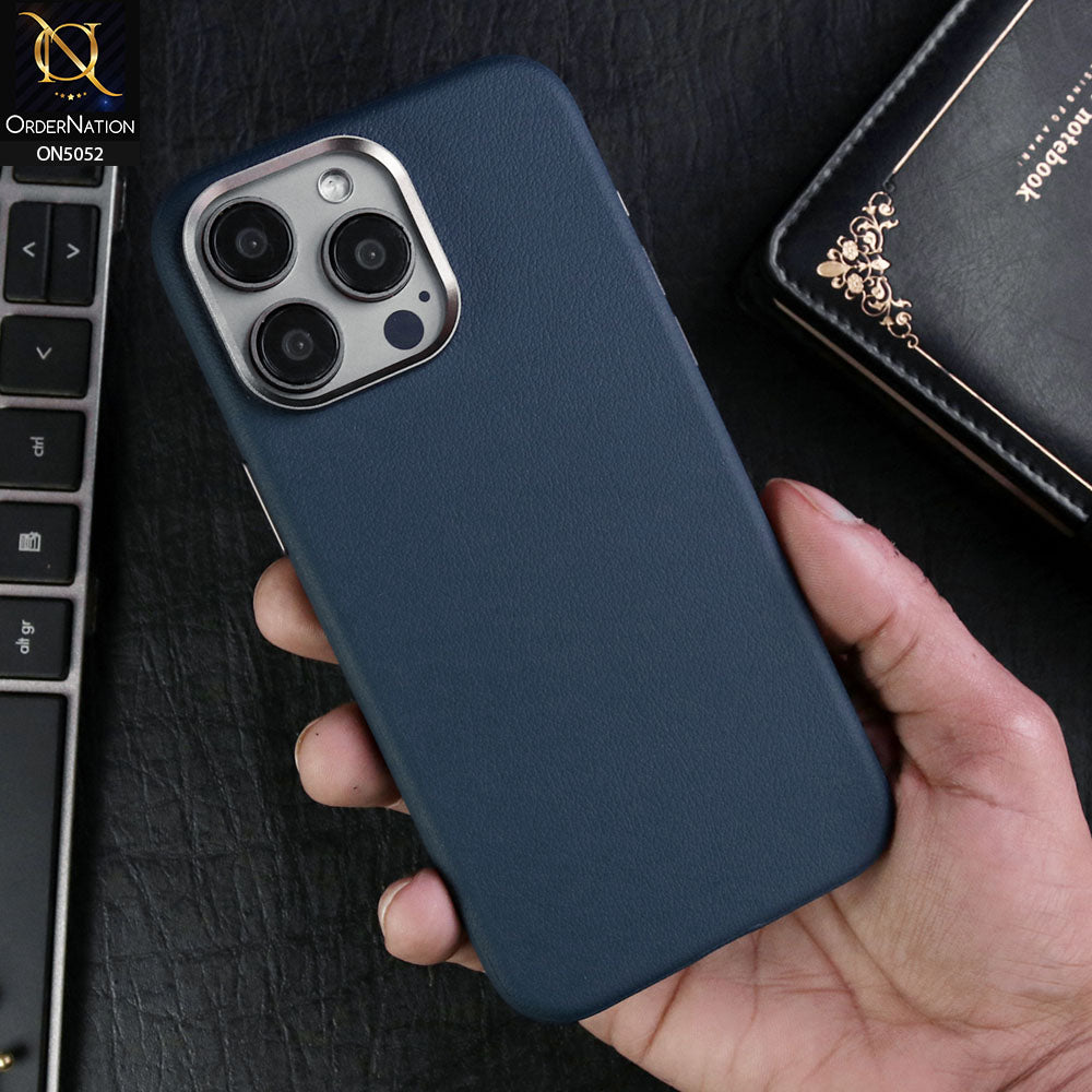 iPhone 15 Pro Max Cover - Blue - Henks Bracket Leather Series - Leather Texture Soft TPU Case