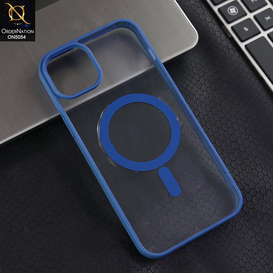 iPhone 14  - Blue -  New Clear Transparent Back Magnetic Magsafe Candy Color Soft Borders Case