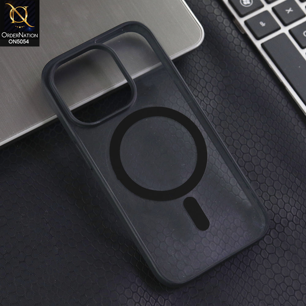 iPhone 15 Pro - Black -  New Clear Transparent Back Magnetic Magsafe Candy Color Soft Borders Case