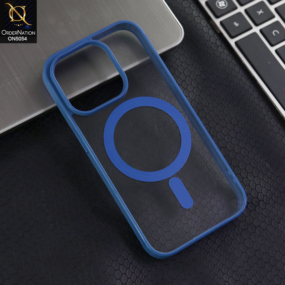 iPhone 15 Pro - Blue -  New Clear Transparent Back Magnetic Magsafe Candy Color Soft Borders Case