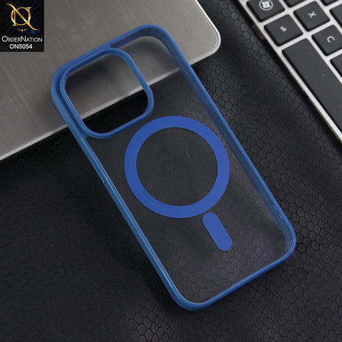 iPhone 15 Pro - Blue -  New Clear Transparent Back Magnetic Magsafe Candy Color Soft Borders Case