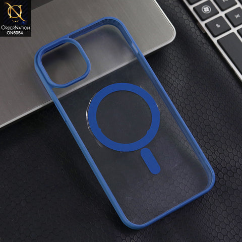 iPhone 15 Plus - Blue -  New Clear Transparent Back Magnetic Magsafe Candy Color Soft Borders Case