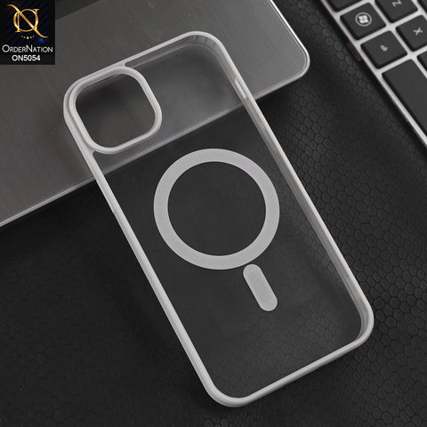 iPhone 15 Plus - Gray -  New Clear Transparent Back Magnetic Magsafe Candy Color Soft Borders Case
