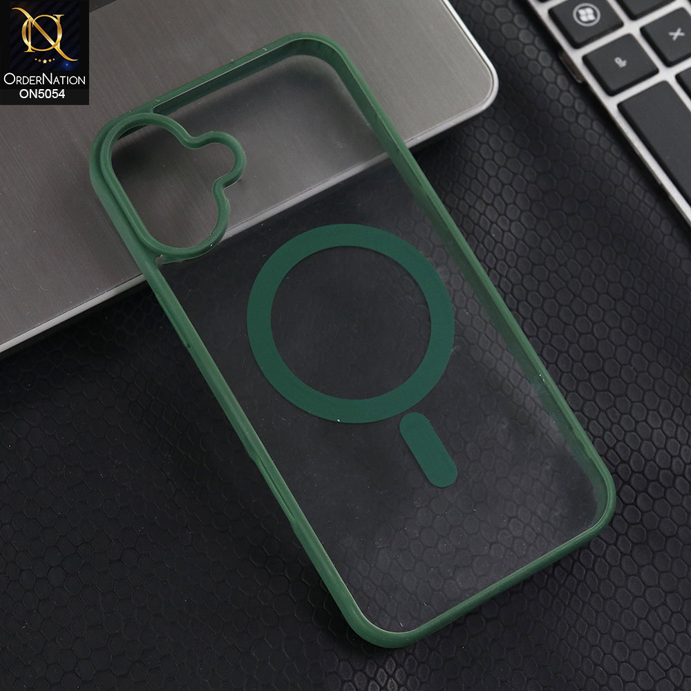 iPhone 16 - Green -  New Clear Transparent Back Magnetic Magsafe Candy Color Soft Borders Case