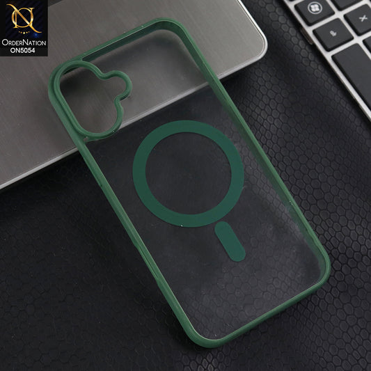 iPhone 16 Plus - Green -  New Clear Transparent Back Magnetic Magsafe Candy Color Soft Borders Case