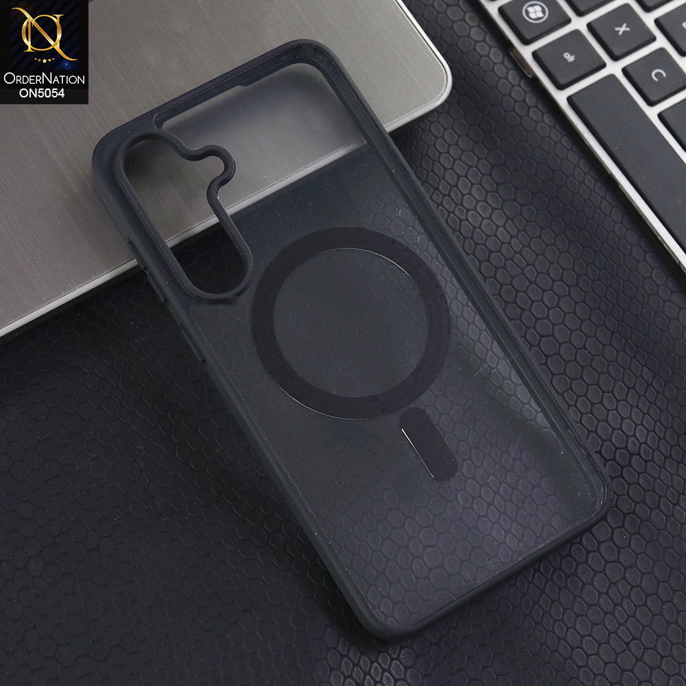 Samsung Galaxy S25  - Black -  New Clear Transparent Back Magnetic Magsafe Candy Color Soft Borders Case