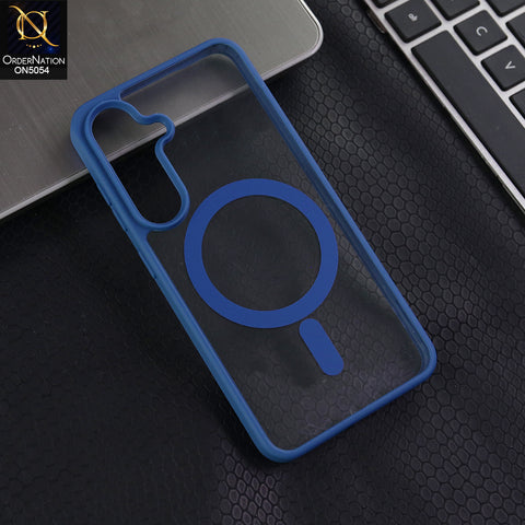 Samsung Galaxy S25  - Blue -  New Clear Transparent Back Magnetic Magsafe Candy Color Soft Borders Case