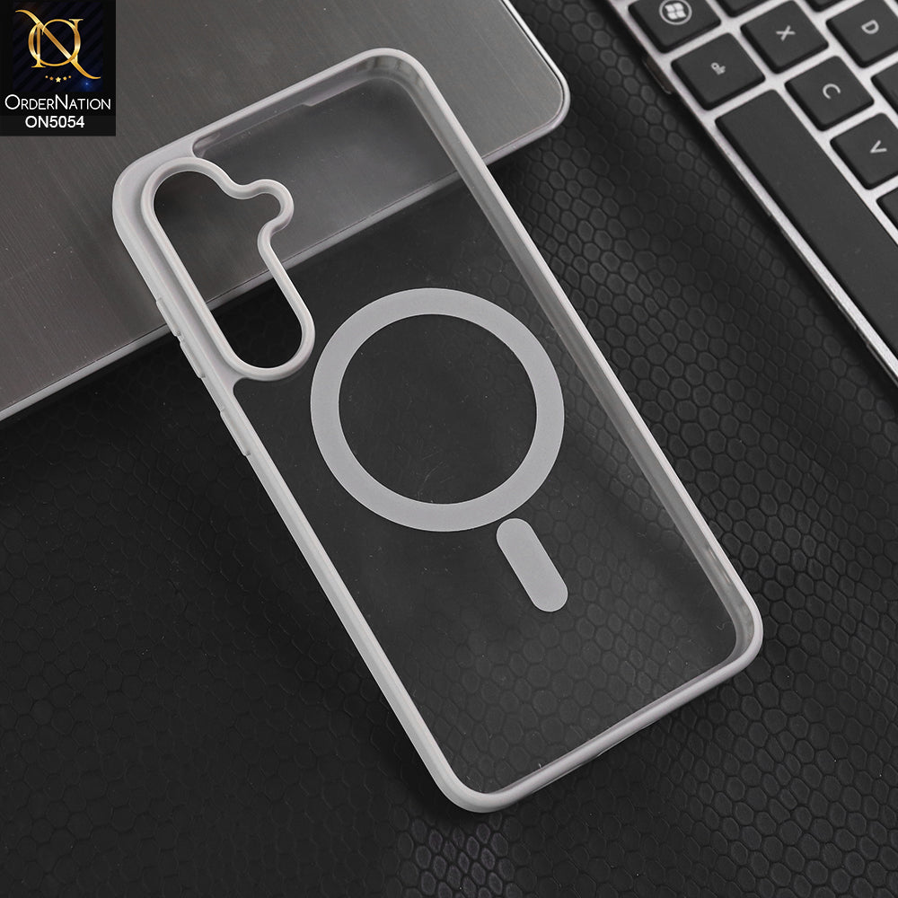 Samsung Galaxy S25  - Gray -  New Clear Transparent Back Magnetic Magsafe Candy Color Soft Borders Case