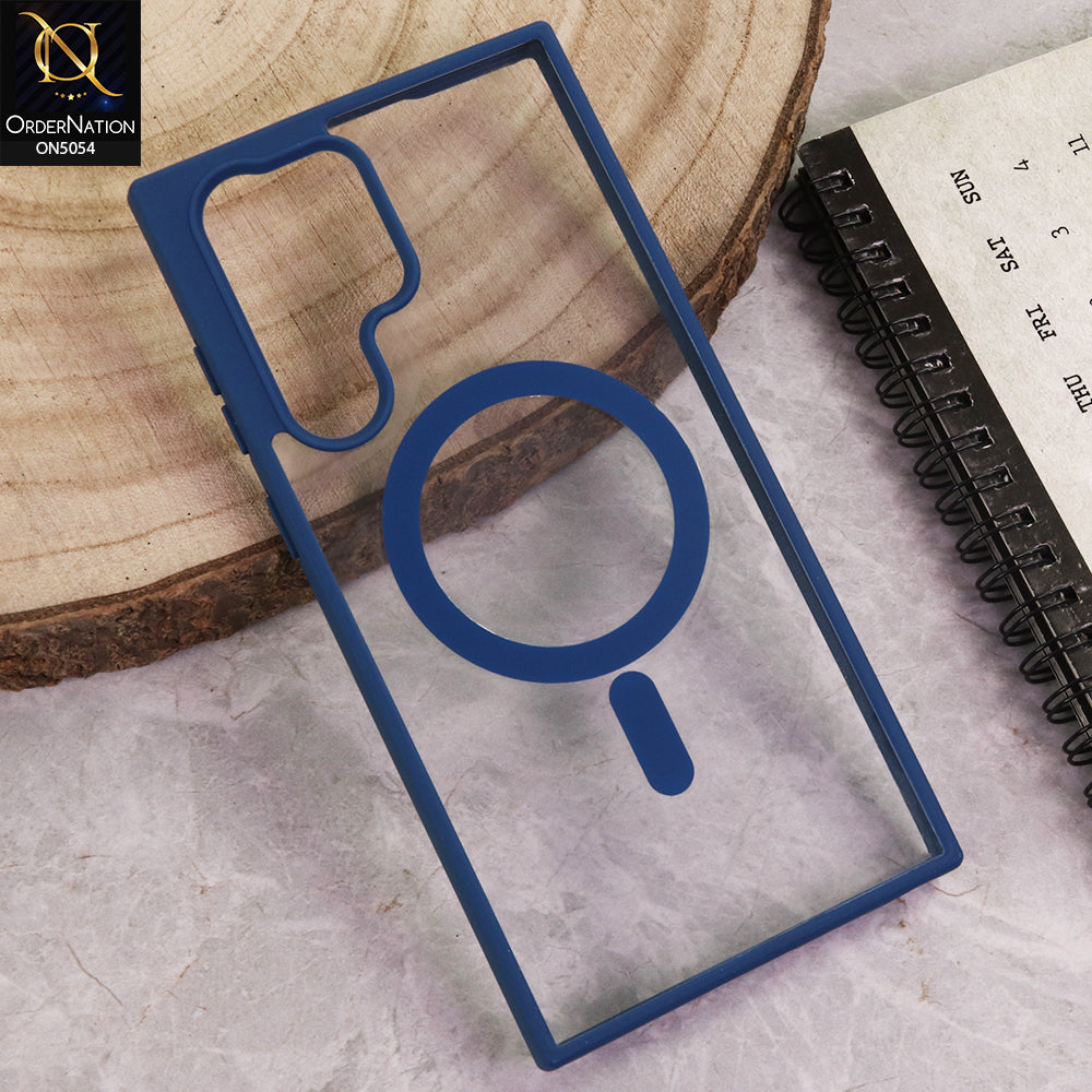 Samsung Galaxy S22 Ultra 5G Cover - Blue  - New Clear Transparent Back Magnetic Magsafe Candy Color Soft Borders Case