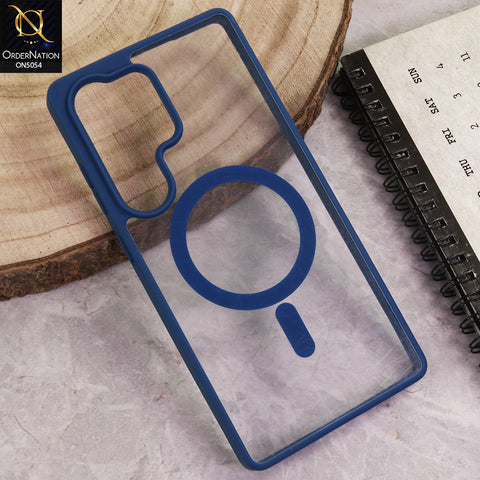 Samsung Galaxy S25 Ultra Cover - Blue  - New Clear Transparent Back Magnetic Magsafe Candy Color Soft Borders Case
