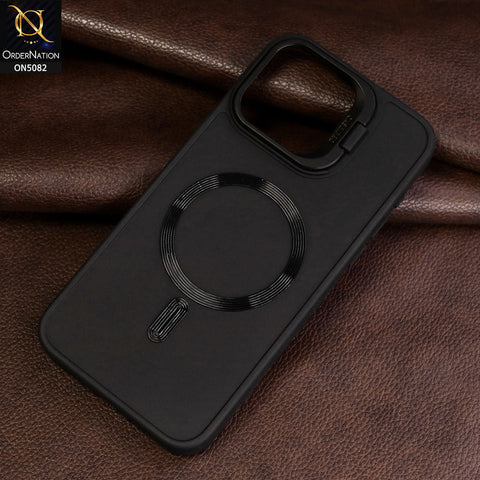 iPhone 15 Pro Max Cover - Black - New Design Camera Hidden Baacket Holder Soft Silicon Case with Magsafe