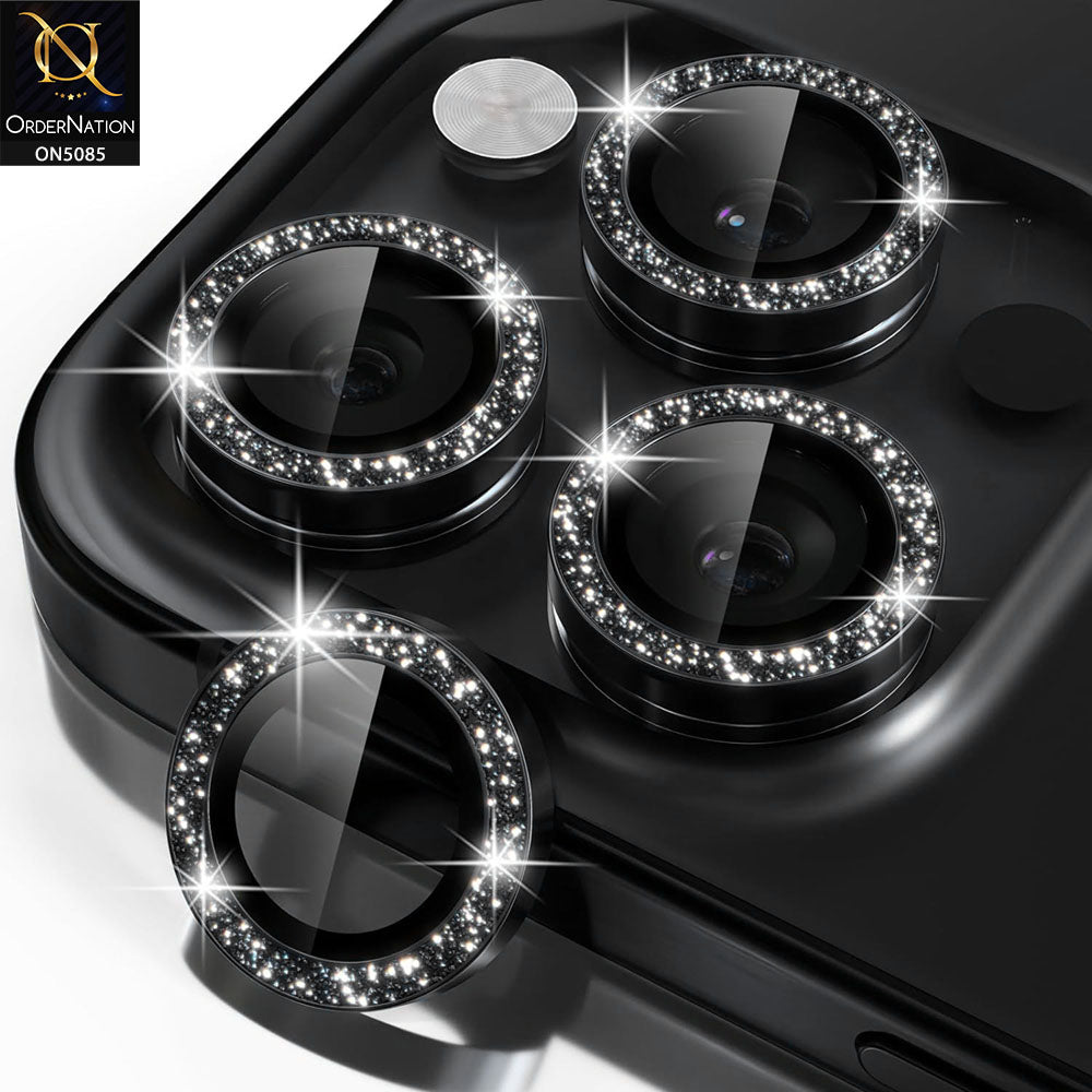 iPhone 15 Pro Max Camera Protector - Black - Shiny Bling Glitter Camera Metal Ring Protector