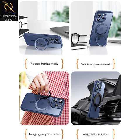 iPhone 15 Pro Cover - Gray - New Translucent 360 Degree Rotation Magnatic Bracket Stand Soft Borders Shell Case