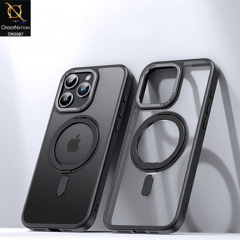 iPhone 12 Pro Max Cover - Black - New Translucent 360 Degree Rotation Magnatic Bracket Stand Soft Borders Shell Case