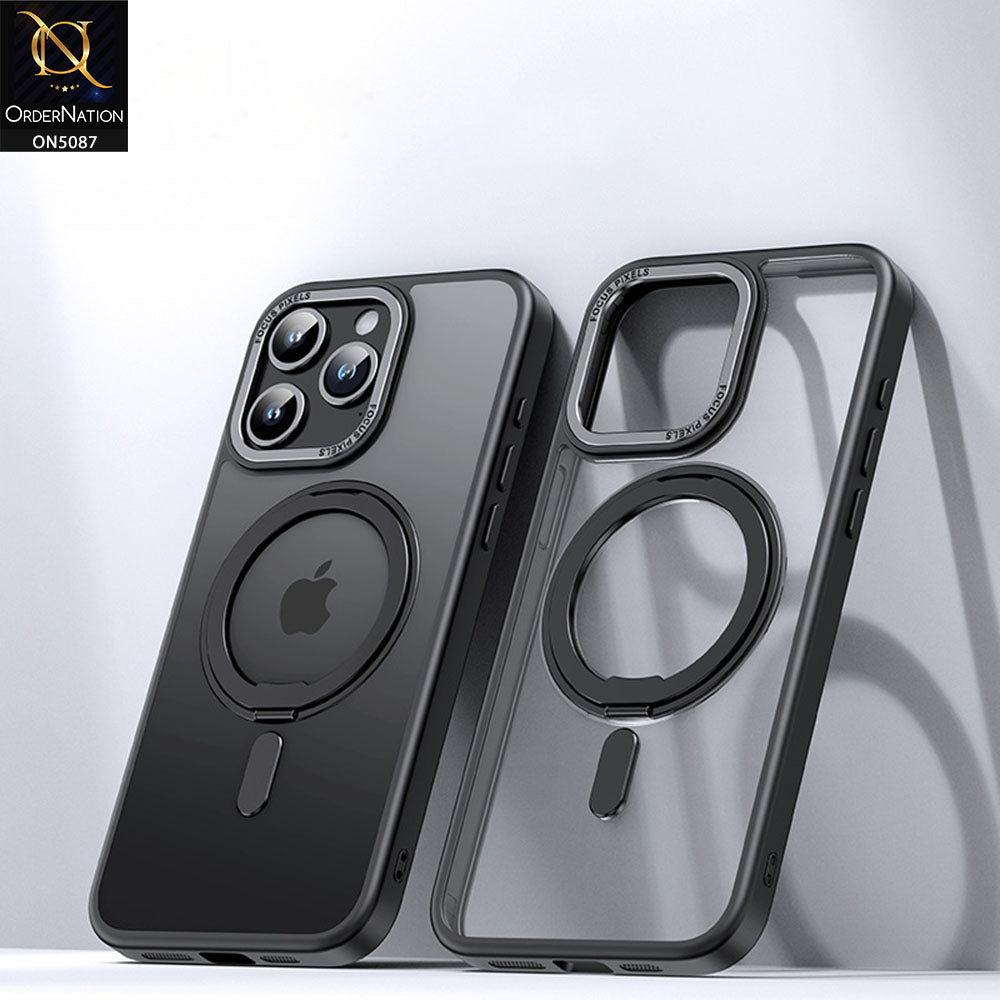 iPhone 15 Pro Cover - Black - New Translucent 360 Degree Rotation Magnatic Bracket Stand Soft Borders Shell Case