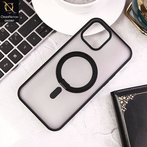 iPhone 12 Pro Max Cover - Black - New Translucent 360 Degree Rotation Magnatic Bracket Stand Soft Borders Shell Case