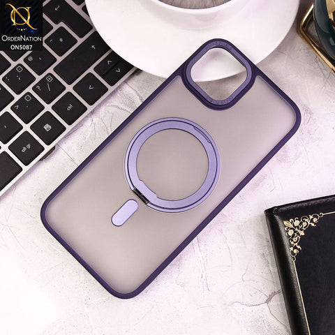 iPhone 15 Plus Cover - Purple - New Translucent 360 Degree Rotation Magnatic Bracket Stand Soft Borders Shell Case