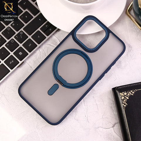 iPhone 14 Pro Max Cover - Blue - New Translucent 360 Degree Rotation Magnatic Bracket Stand Soft Borders Shell Case