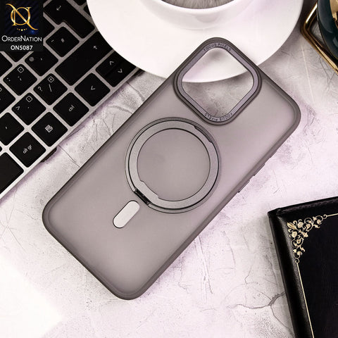 iPhone 15 Pro Cover - Gray - New Translucent 360 Degree Rotation Magnatic Bracket Stand Soft Borders Shell Case