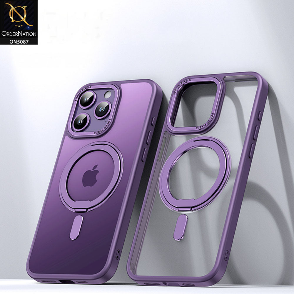 iPhone 14 Pro Max Cover - Purple - New Translucent 360 Degree Rotation Magnatic Bracket Stand Soft Borders Shell Case