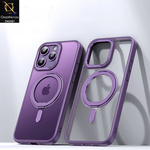 iPhone 14 Pro Max Cover - Purple - New Translucent 360 Degree Rotation Magnatic Bracket Stand Soft Borders Shell Case