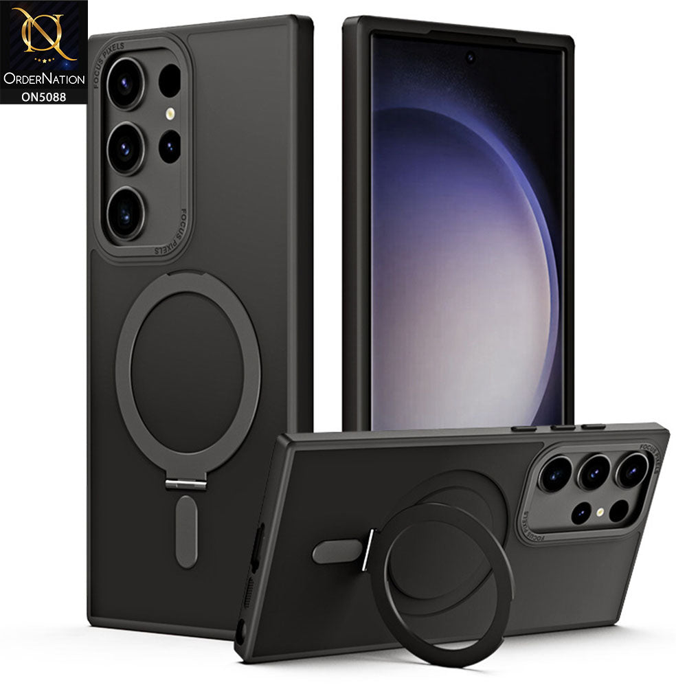 Samsung Galaxy S23 Ultra 5G Cover - Black - New Translucent Alloy Bracket Magnatic Holder Magsafe Soft Borders Shell Case