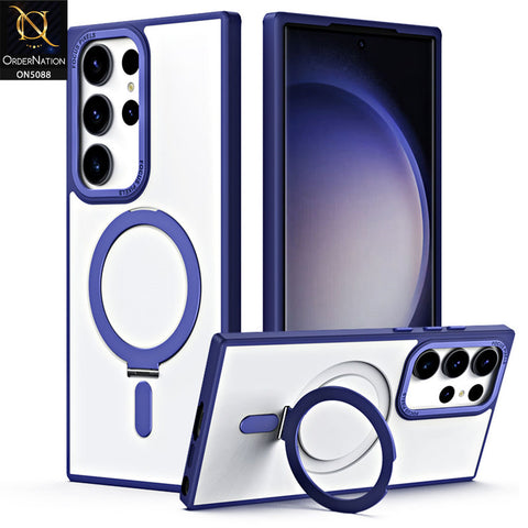 Samsung Galaxy S24 Ultra Cover - Blue - New Translucent Alloy Bracket Magnatic Holder Magsafe Soft Borders Shell Case
