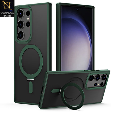 Samsung Galaxy S23 Ultra 5G Cover - Green - New Translucent Alloy Bracket Magnatic Holder Magsafe Soft Borders Shell Case