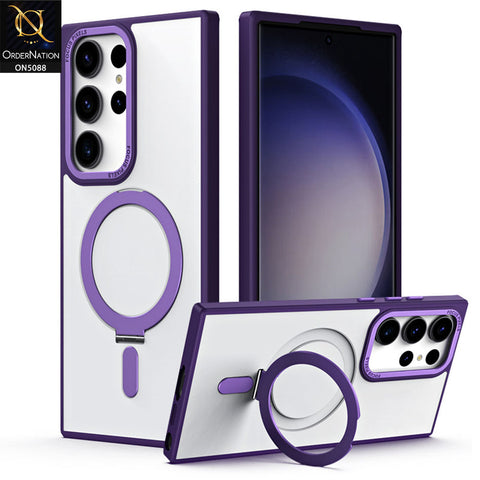 Samsung Galaxy S23 Ultra 5G Cover - Purple - New Translucent Alloy Bracket Magnatic Holder Magsafe Soft Borders Shell Case