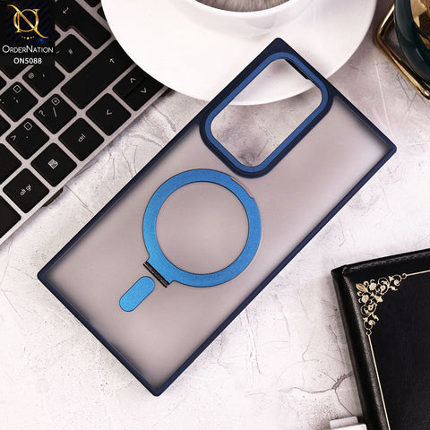 Samsung Galaxy S24 Ultra Cover - Blue - New Translucent Alloy Bracket Magnatic Holder Magsafe Soft Borders Shell Case
