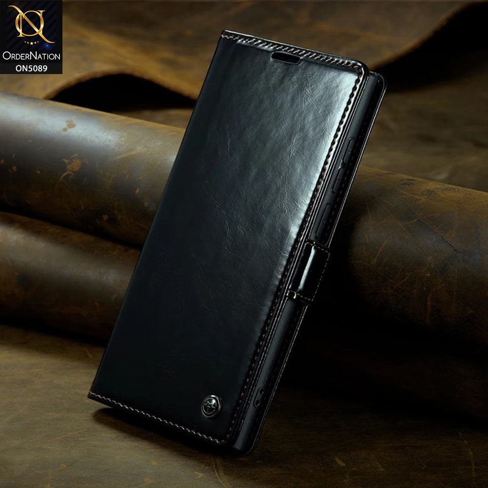 Samsung Galaxy S22 Ultra 5G Cover - Black - CaseMe Classic Leather Flip Book Card Slot Case