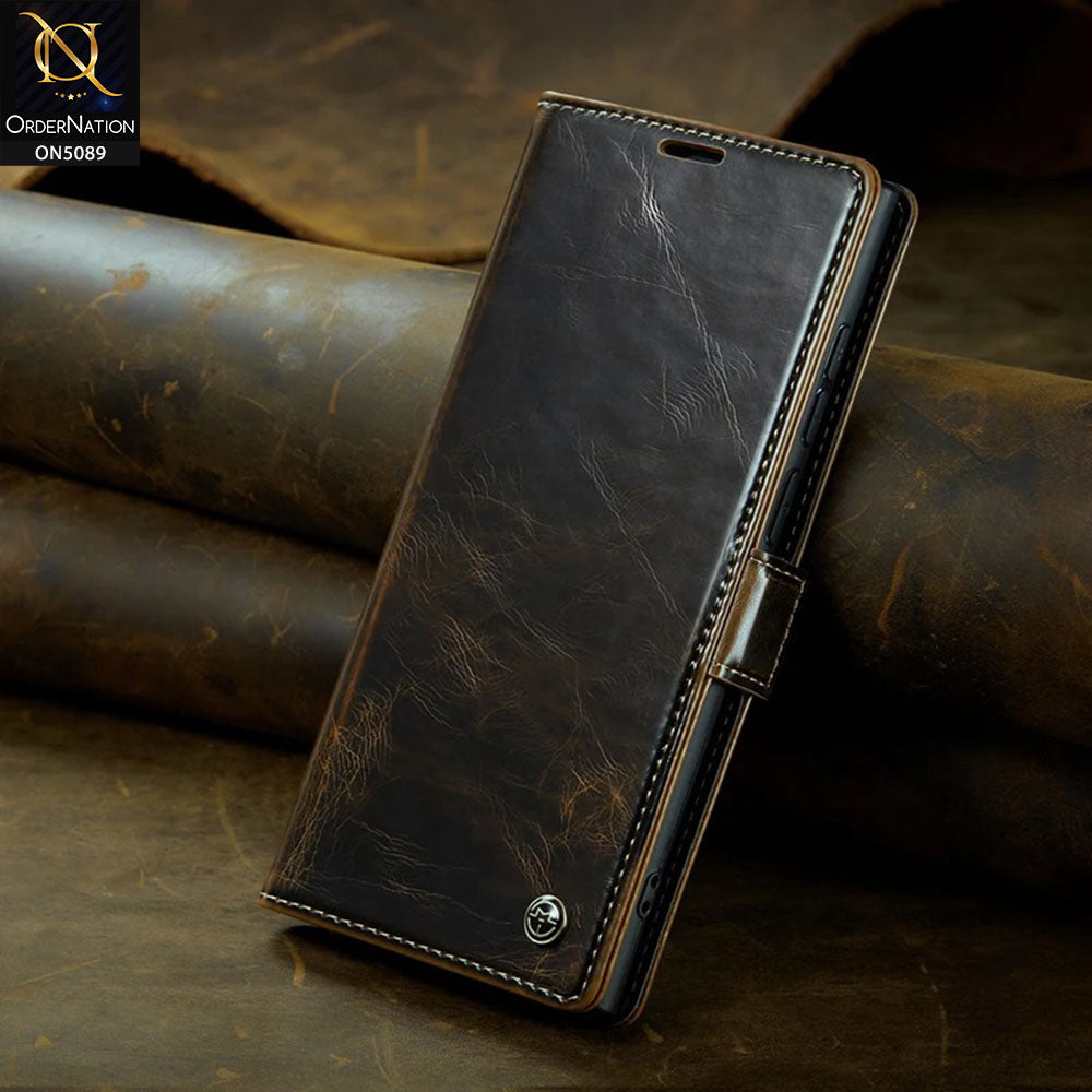 Samsung Galaxy S22 Ultra 5G Cover - Brown - CaseMe Classic Leather Flip Book Card Slot Case