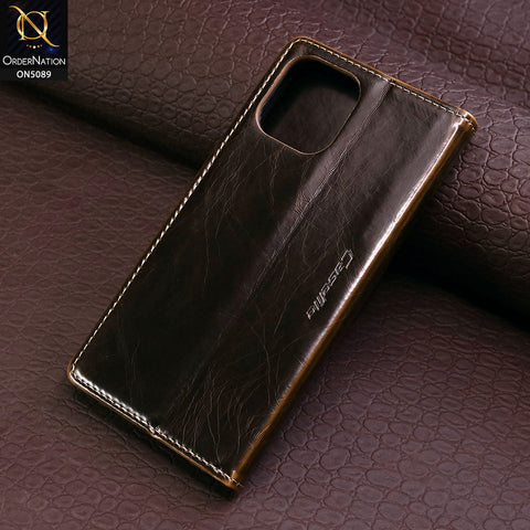 iPhone 12 Pro Max Cover - Brown - CaseMe Classic Leather Flip Book Card Slot Case