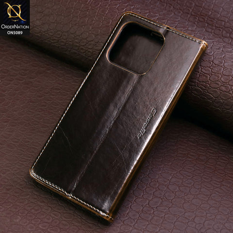 Xiaomi Poco C55 Cover - Brown - CaseMe Classic Leather Flip Book Card Slot Case