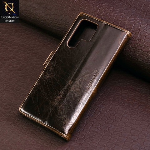 Samsung Galaxy S22 Ultra 5G Cover - Brown - CaseMe Classic Leather Flip Book Card Slot Case