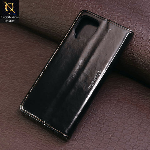 Samsung Galaxy A12 Cover - Black - CaseMe Classic Leather Flip Book Card Slot Case
