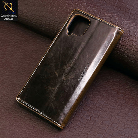 Samsung Galaxy A12 Cover - Brown - CaseMe Classic Leather Flip Book Card Slot Case
