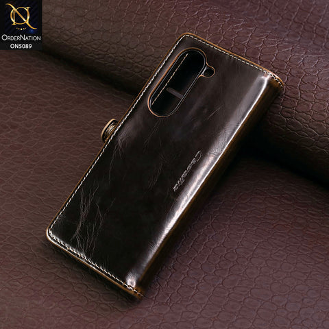 Samsung Galaxy Z Fold 5 5G Cover - Brown - CaseMe Classic Leather Flip Book Card Slot Case
