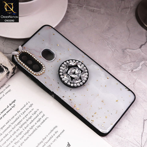 Samsung Galaxy A30 Cover - Design10 - Bling Series - Glitter Foil Soft Border Case With Holder(Glitter Does Not Move)