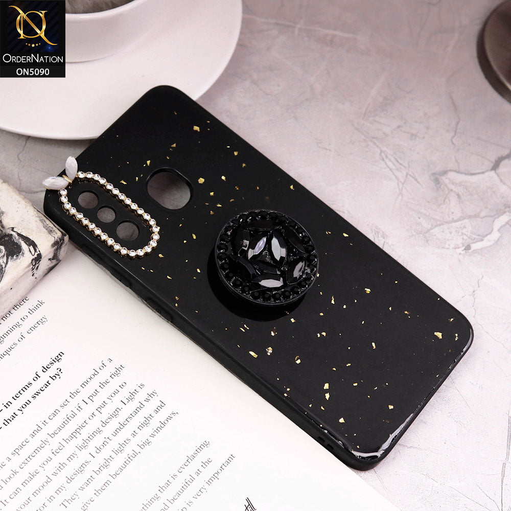 Samsung Galaxy A20 Cover - Design1 - Bling Series - Glitter Foil Soft Border Case With Holder(Glitter Does Not Move)