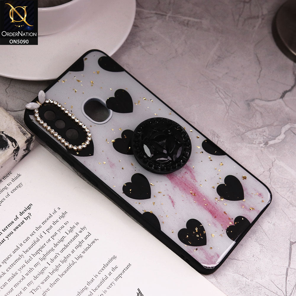 Samsung Galaxy A20 Cover - Design2 - Bling Series - Glitter Foil Soft Border Case With Holder(Glitter Does Not Move)