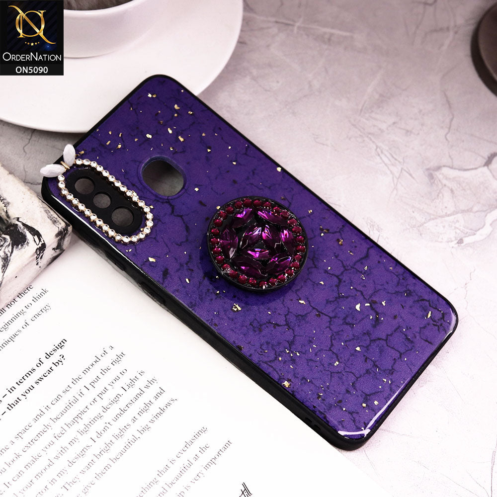 Samsung Galaxy A30 Cover - Design5 - Bling Series - Glitter Foil Soft Border Case With Holder(Glitter Does Not Move)