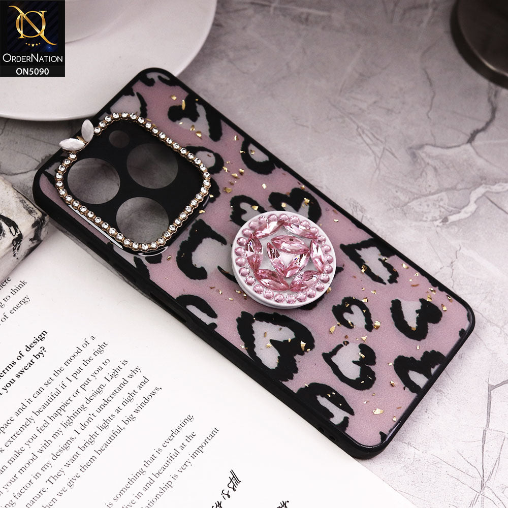 Infinix Hot 40 Cover - Design8 - Bling Series - Glitter Foil Soft Border Case With Holder(Glitter Does Not Move)