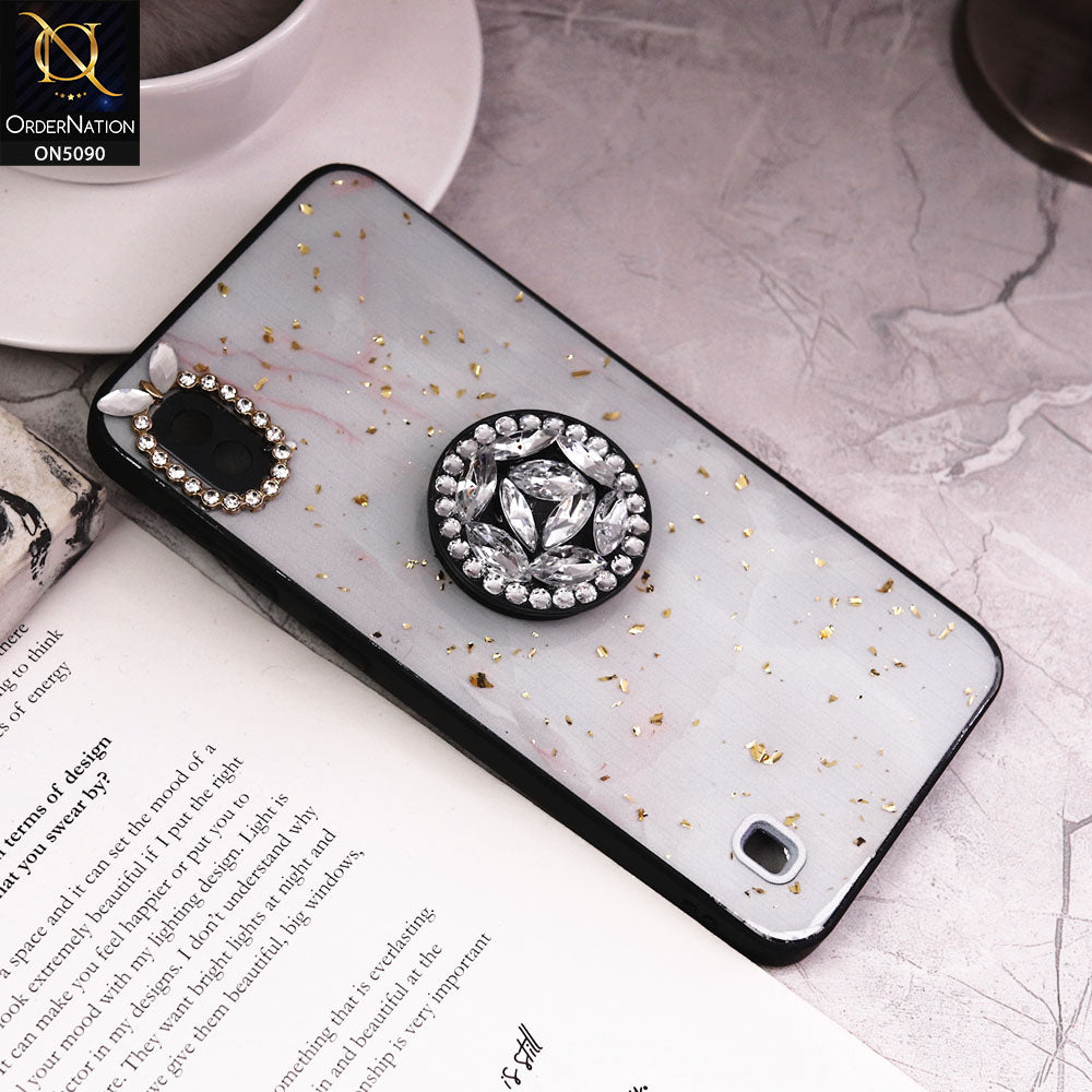 Samsung Galaxy A10 Cover - Design10 - Bling Series - Glitter Foil Soft Border Case With Holder(Glitter Does Not Move)